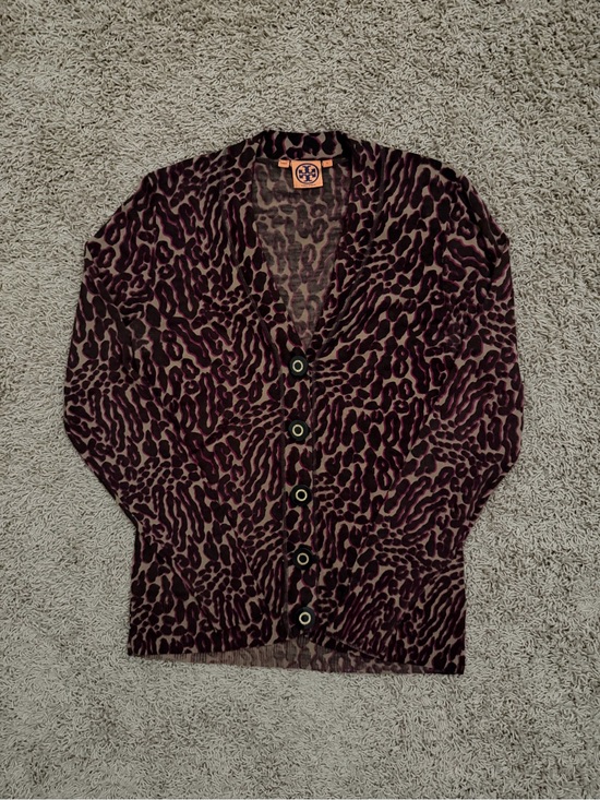 Tory Burch Sweaters - Tory Burch Women's Leopard Animal Print Merino Wool Cardigan Sz Large